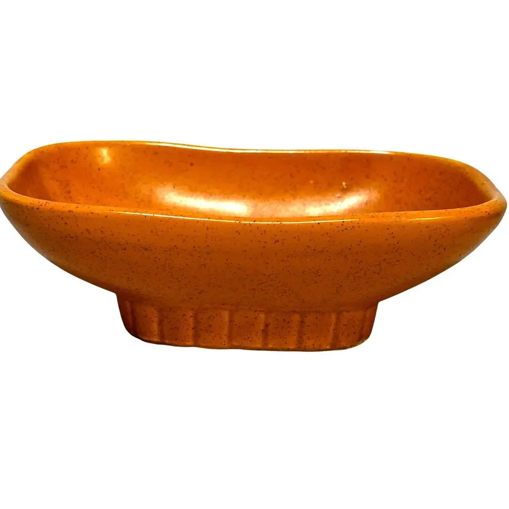 Vintage McCoy USA art pottery planter speckled orange shallow oblong #1081
